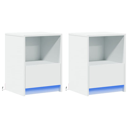 Mesitas De Noche Con Luces Led 2 Uds Madera Ingeniería Blanca_1