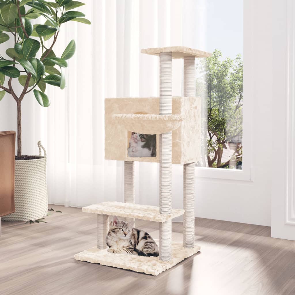 Rascador Para Gatos Con Postes De Sisal Crema 108,5 Cm_1