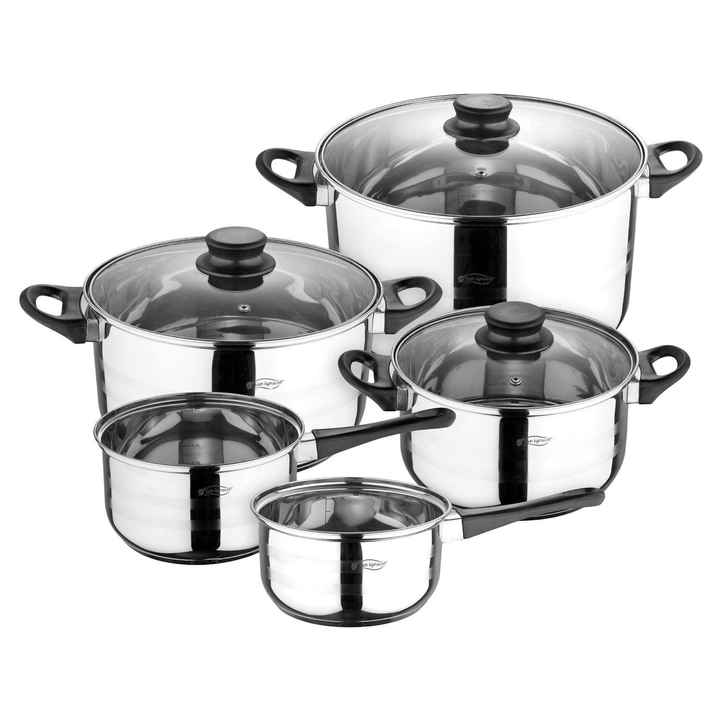 Set De 3 Sartenes Ø16ø20ø24 Aluminio Prensado + Batería De Cocina 8pzs Acero Inoxidable