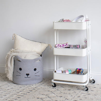 Well Home Carro De Cocina De Hierro En Blanco Con Ruedas Y 3 Cajones