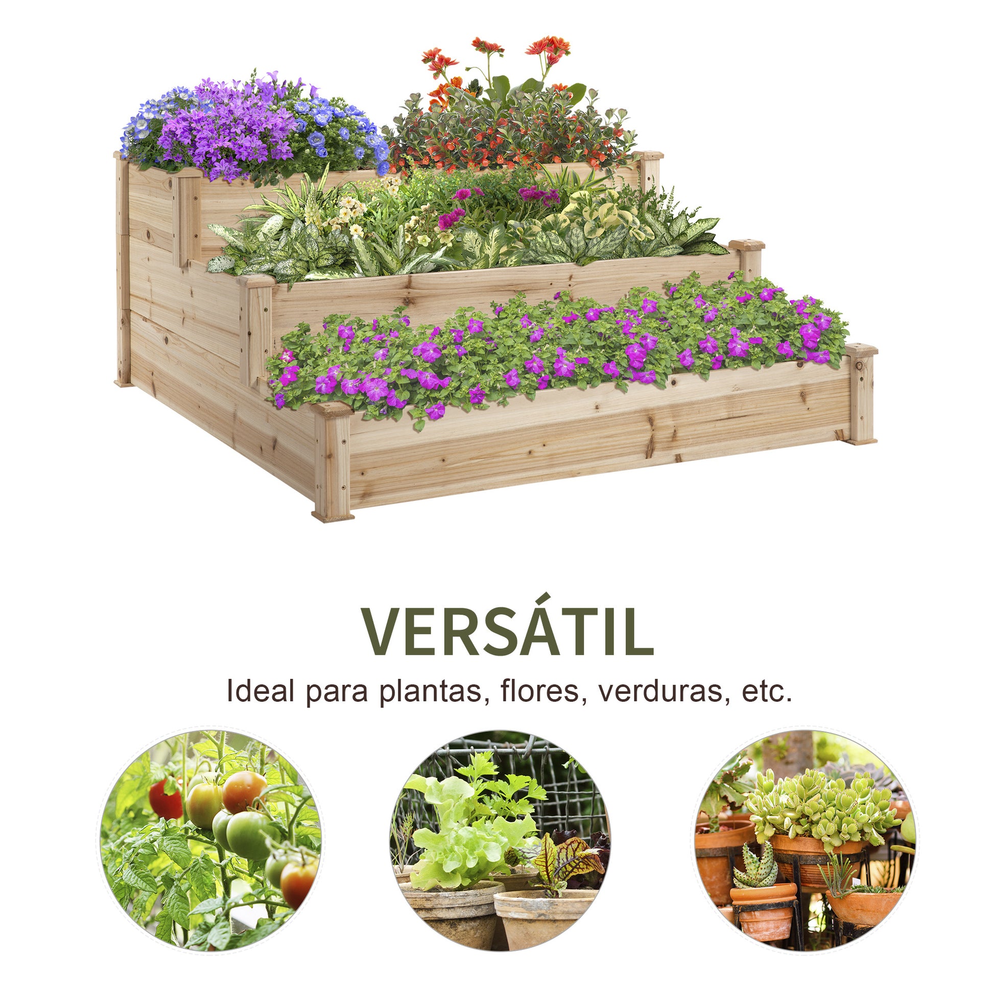 Outsunny Jardinera Exterior Grande De Madera De 3 Niveles 120x120x56 Cm Natural_4