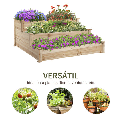 Outsunny Jardinera Exterior Grande De Madera De 3 Niveles 120x120x56 Cm Natural_4