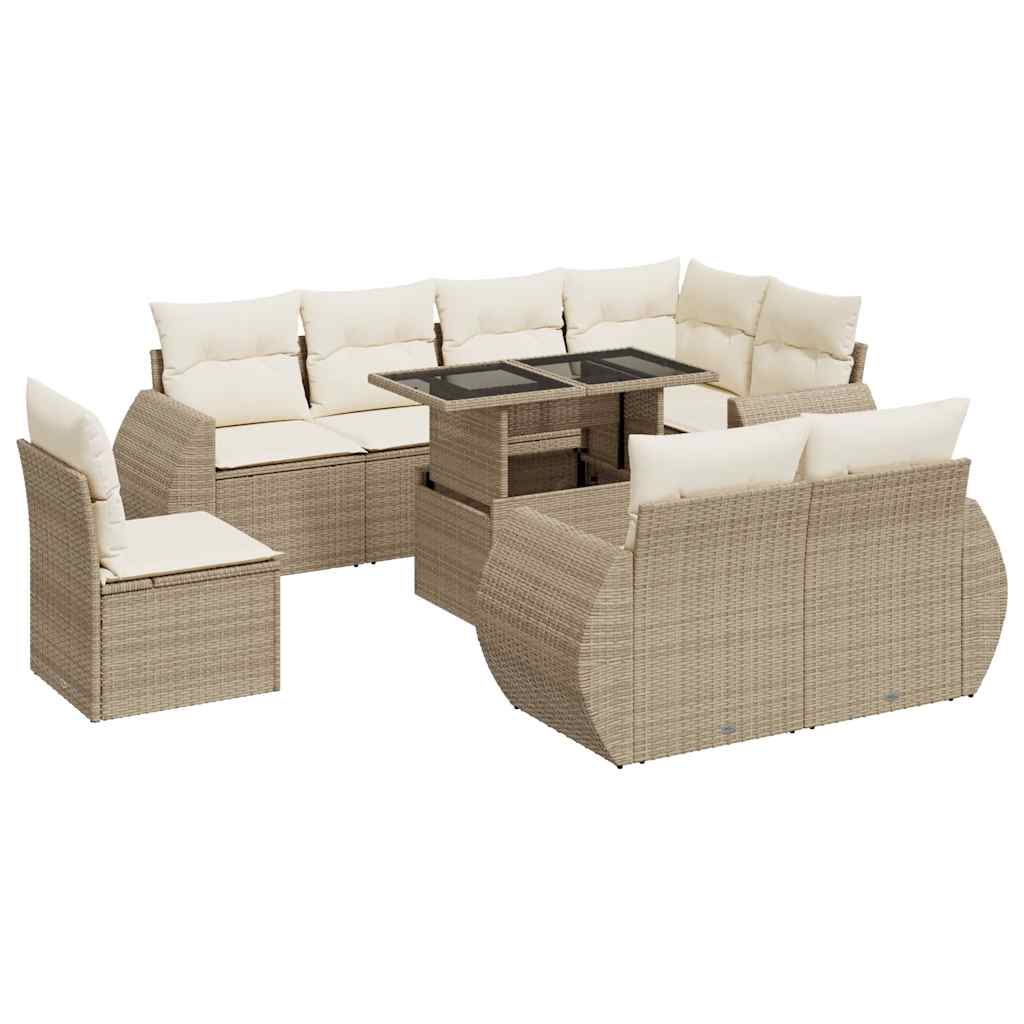 Set De Sofás De Jardín Con Cojines 9 Pzas Ratán Sintético Beige / Vetonek_1