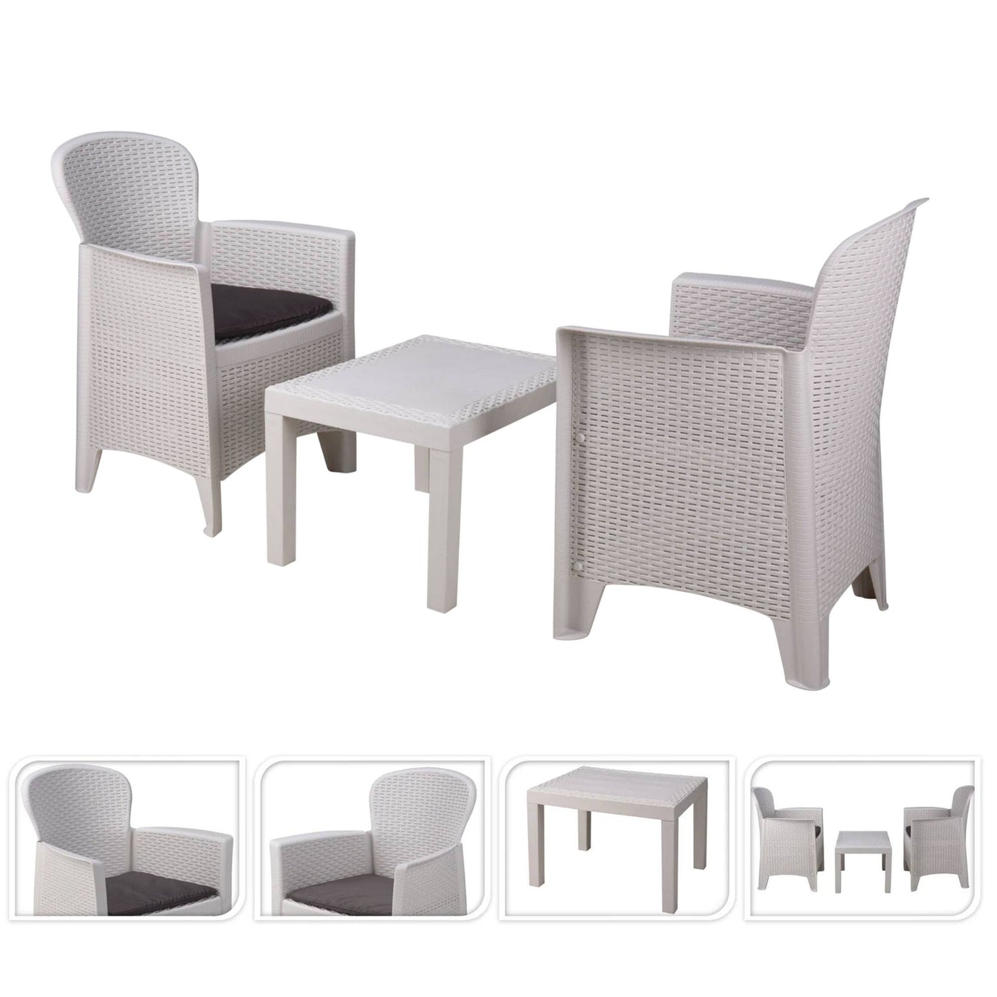 Well Home - Set De Jardín 'akita' Mesa Y 2 Sillas Blanco Ideal Para Terrazas