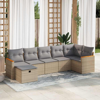 Set Sofás De Jardín 7 Piezas Y Cojines Ratán Sintético Beige / Vetonek_2