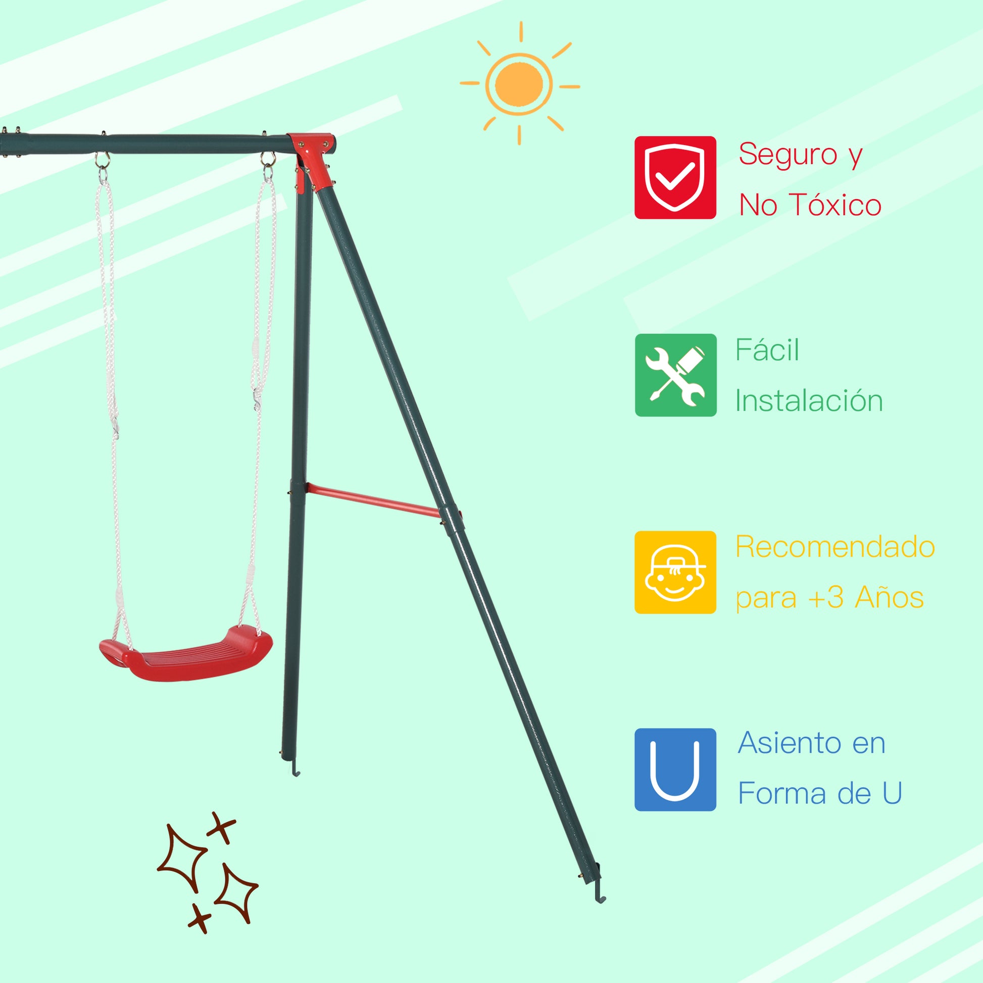 Outsunny Columpio Infantil Con 2 Asientos Cuerda Ajustable 4 Anclajes Máx. 40kg_4