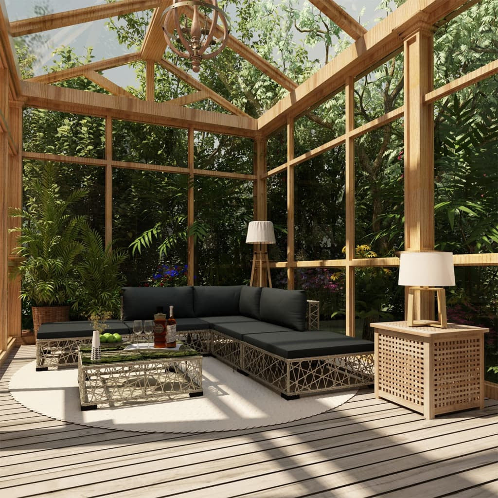 Vidaxl Set De Muebles De Jardín 6 Pzas Y Cojines Ratán Sintético Gris_1