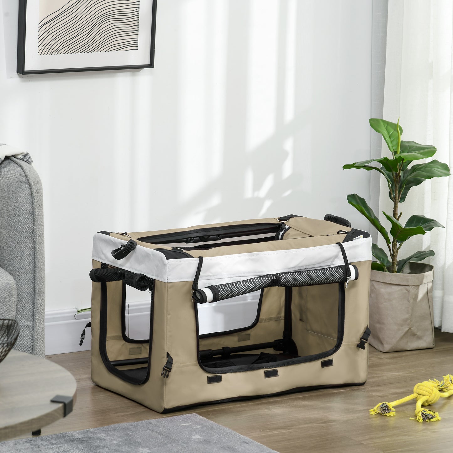 Pawhut Carrito Para Perros Plegable Con Vagón Desmontable Y Cojín Caqui_3