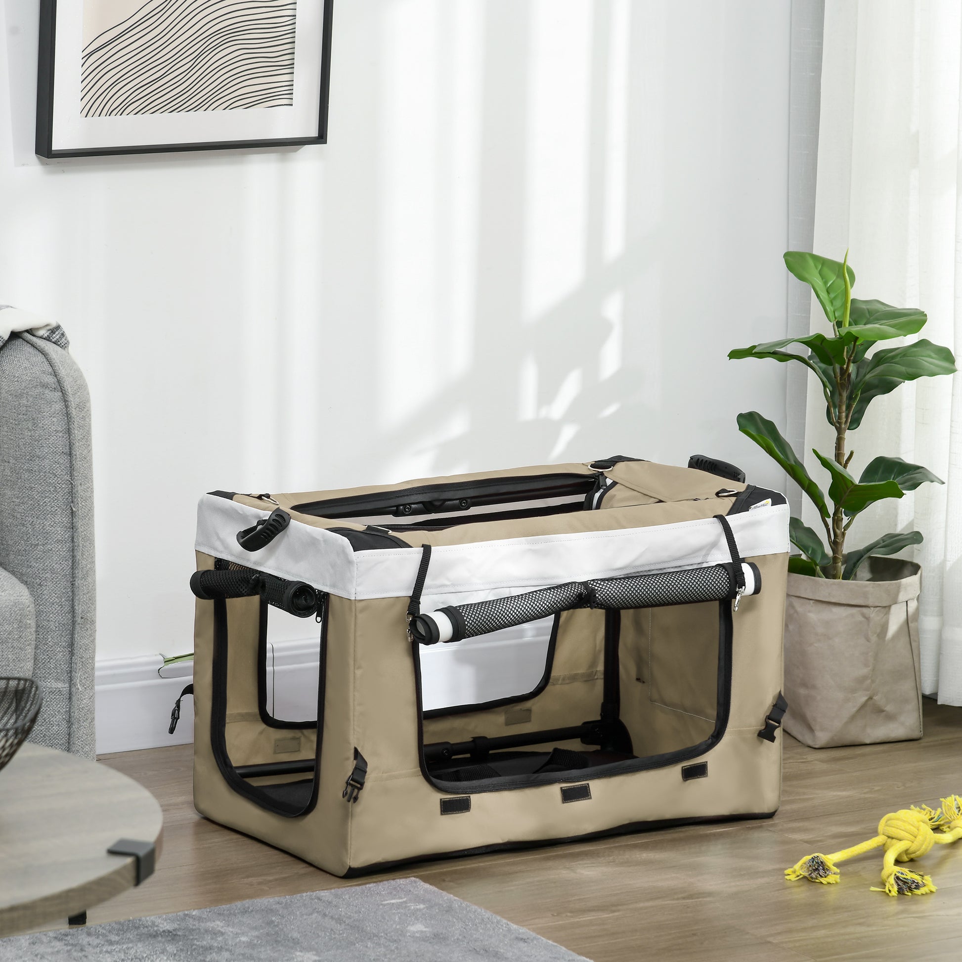 Pawhut Carrito Para Perros Plegable Con Vagón Desmontable Y Cojín Caqui_3