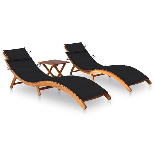Vidaxl Tumbonas 2 Unidades Con Mesa Y Cojines Madera Maciza De Acacia_0