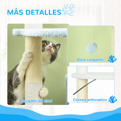Pawhut Árbol Rascador Para Gatos Grandes De 155 Cm Con Cama Hamaca Blanco Y Azul_5