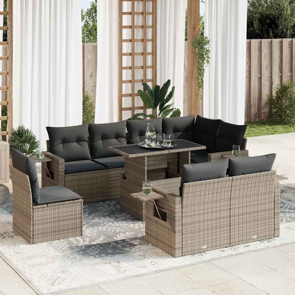 Set De Sofás De Jardín Con Cojines 9 Pzas Ratán Sintético Gris / Vetonek_5