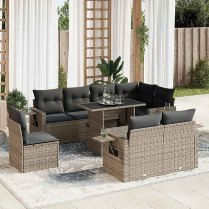 Set De Sofás De Jardín Con Cojines 9 Pzas Ratán Sintético Gris / Vetonek_5