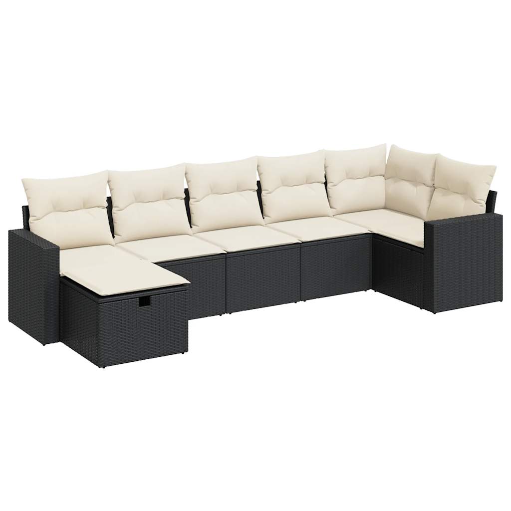 Set De Sofás De Jardín 7 Pzas Con Cojines Ratán Sintético Negro / Vetonek_2