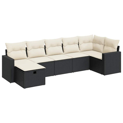 Set De Sofás De Jardín 7 Pzas Con Cojines Ratán Sintético Negro / Vetonek_2