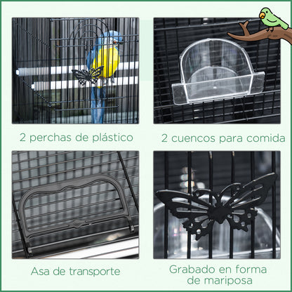 Pawhut Jaula Para Pájaros De Metal 60x41x41 Cm Con Comederos Y 2 Perchas Negro_5
