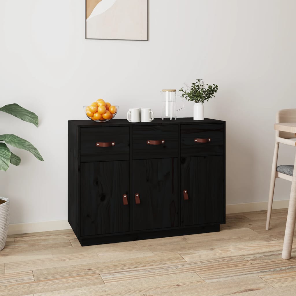 Aparador Madera Maciza De Pino Negro 100x40x75 Cm_0