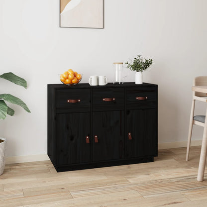 Aparador Madera Maciza De Pino Negro 100x40x75 Cm_0