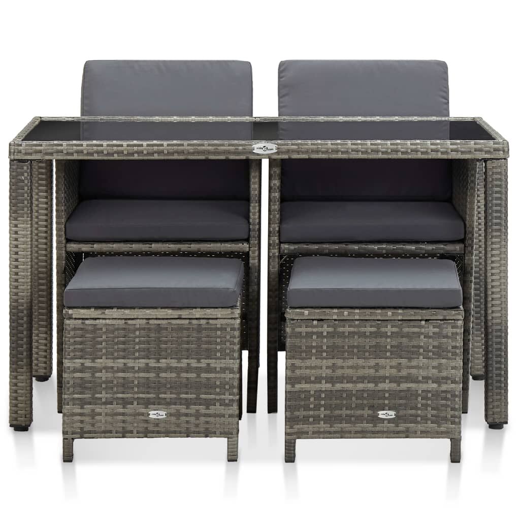 Vidaxl Set De Comedor De Jardín 5 Pzas Y Cojines Ratán Sintético Gris_1