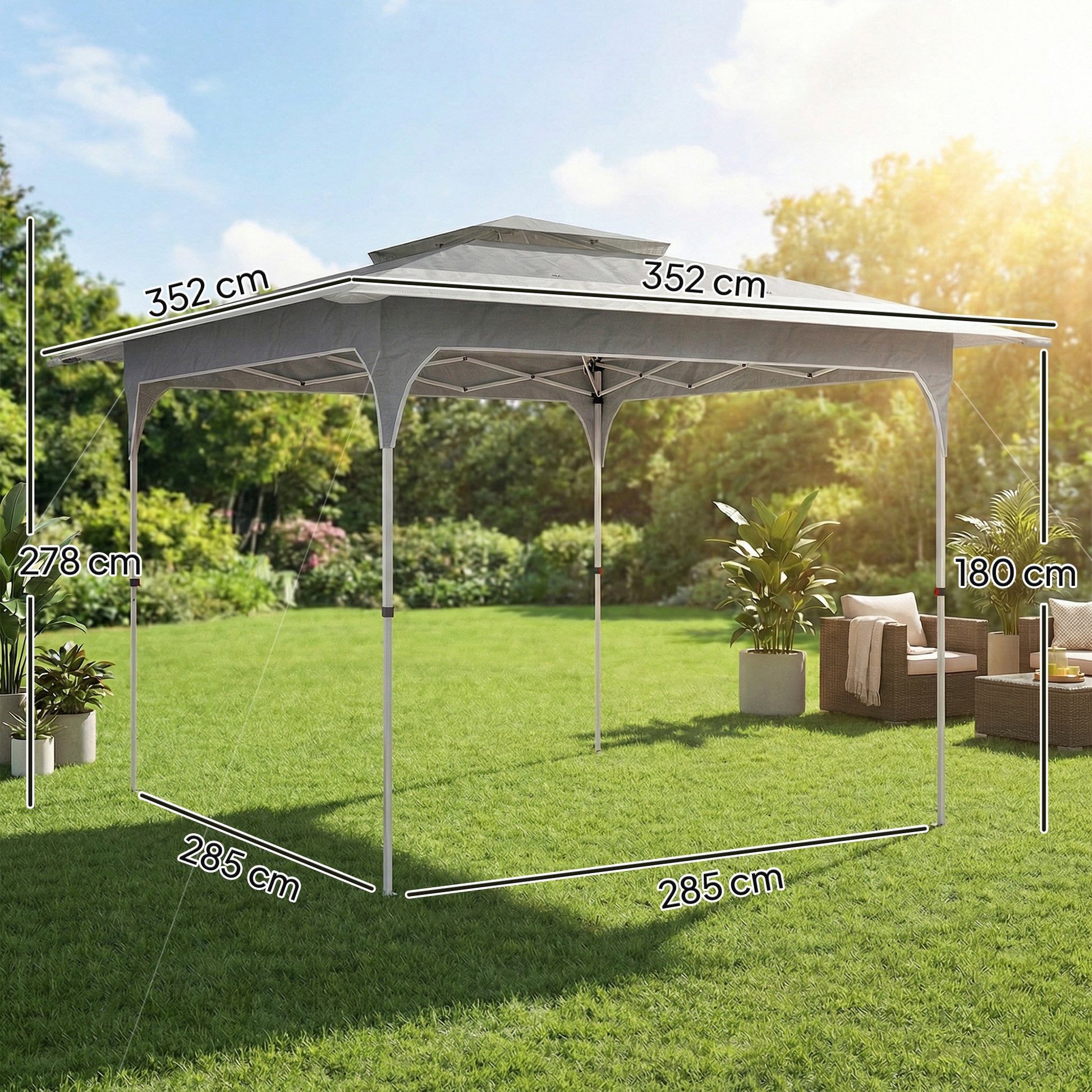 Outsunny Carpa Plegable 3,5x3,5 M Con Doble Techo Altura Ajustable Upf50+ Gris_2