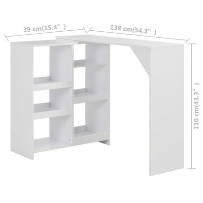 Mesa De Bar Con Estantería Móvil Blanca 138x39x110 Cm_4
