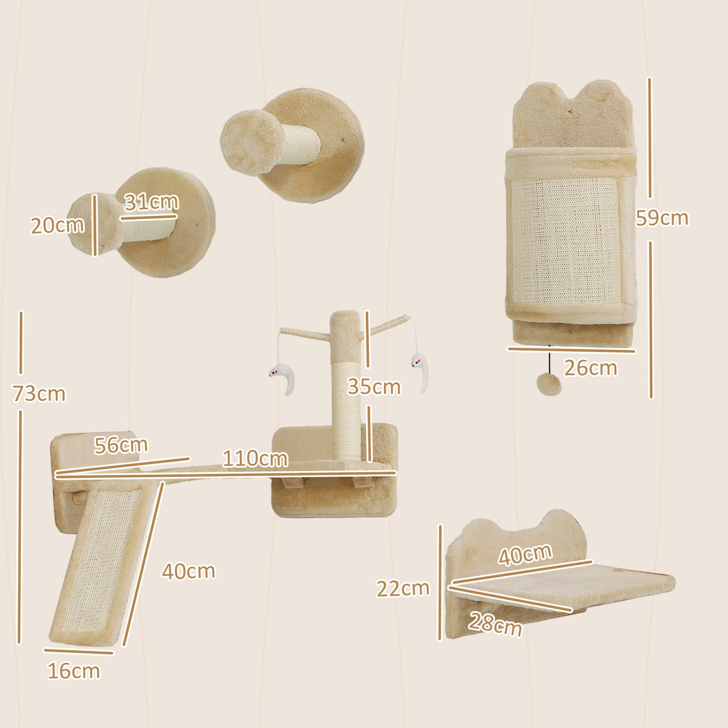 Pawhut Juego De Estanterías Para Gatos De 4 Piezas Beige_2