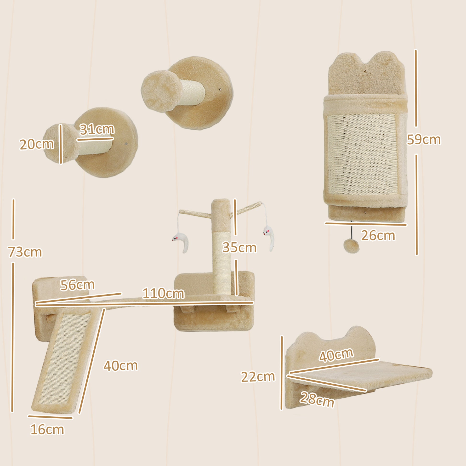 Pawhut Juego De Estanterías Para Gatos De 4 Piezas Beige_2
