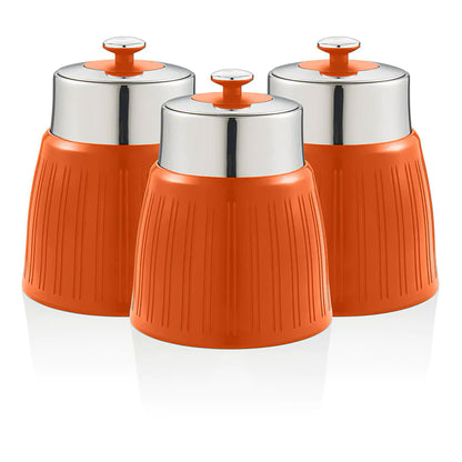 Set 3 Botes Cocina Almacenaje 1,2 L, Plástico Y Acero Inox, Especias, Té ,café, Retro, Vintage Swan Swka1024on, Naranja_0