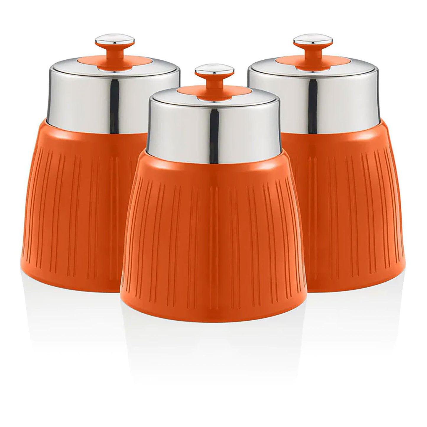 Set 3 Botes Cocina Almacenaje 1,2 L, Plástico Y Acero Inox, Especias, Té ,café, Retro, Vintage Swan Swka1024on, Naranja_0