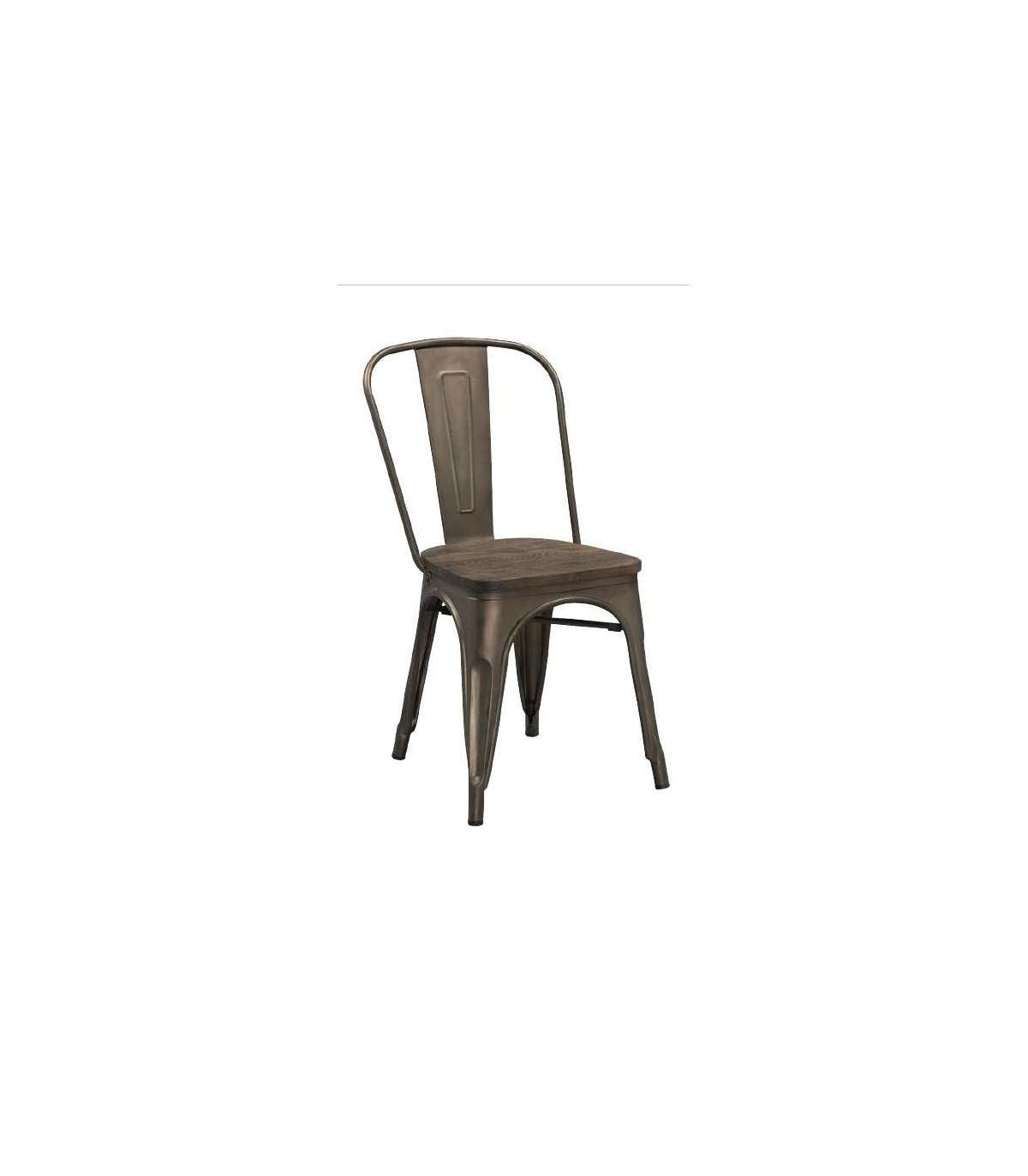 Silla Metálica Asiento Madera En Un Acabado Oscuro 86 Cm(alto)44 Cm(ancho)47 Cm(largo)_0
