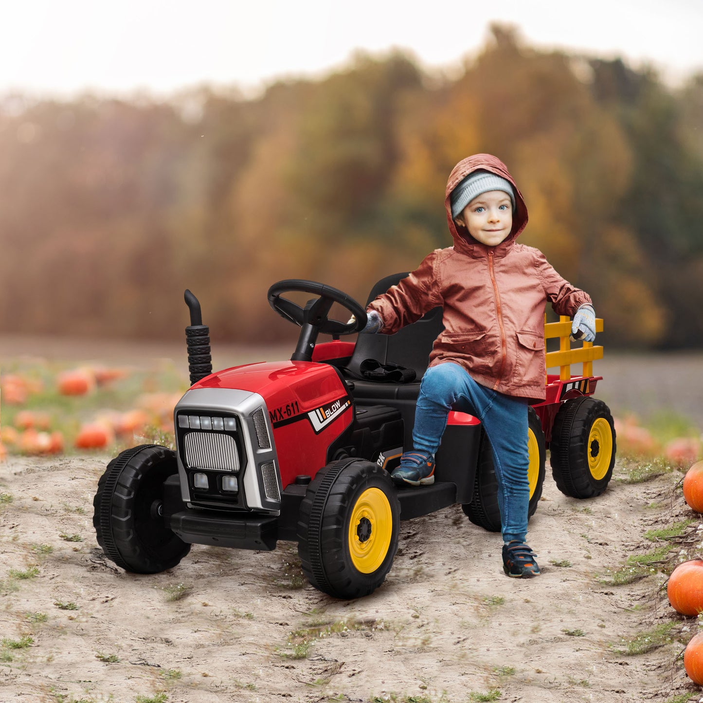 Homcom Tractor Eléctrico Con Remolque Para Niños 3-6 Años 136,5x50x52,5 Cm Rojo_1