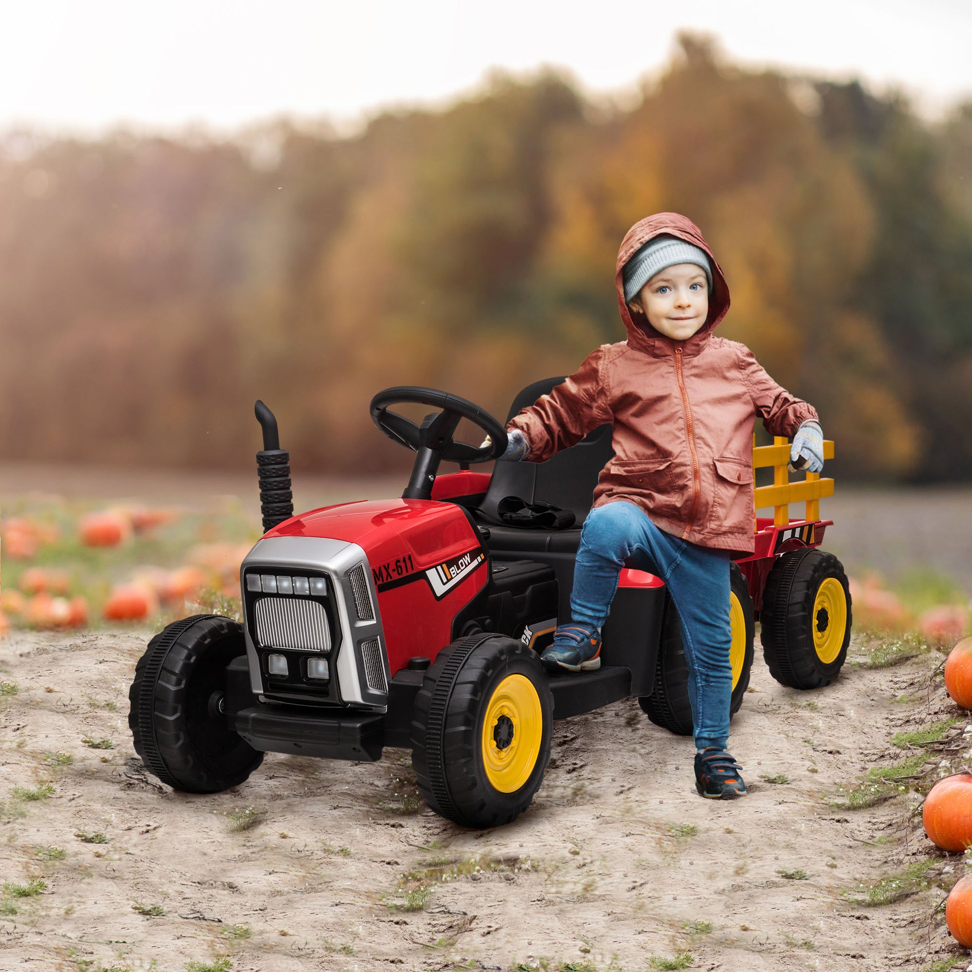 Homcom Tractor Eléctrico Con Remolque Para Niños 3-6 Años 136,5x50x52,5 Cm Rojo_1