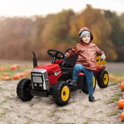 Homcom Tractor Eléctrico Con Remolque Para Niños 3-6 Años 136,5x50x52,5 Cm Rojo_1