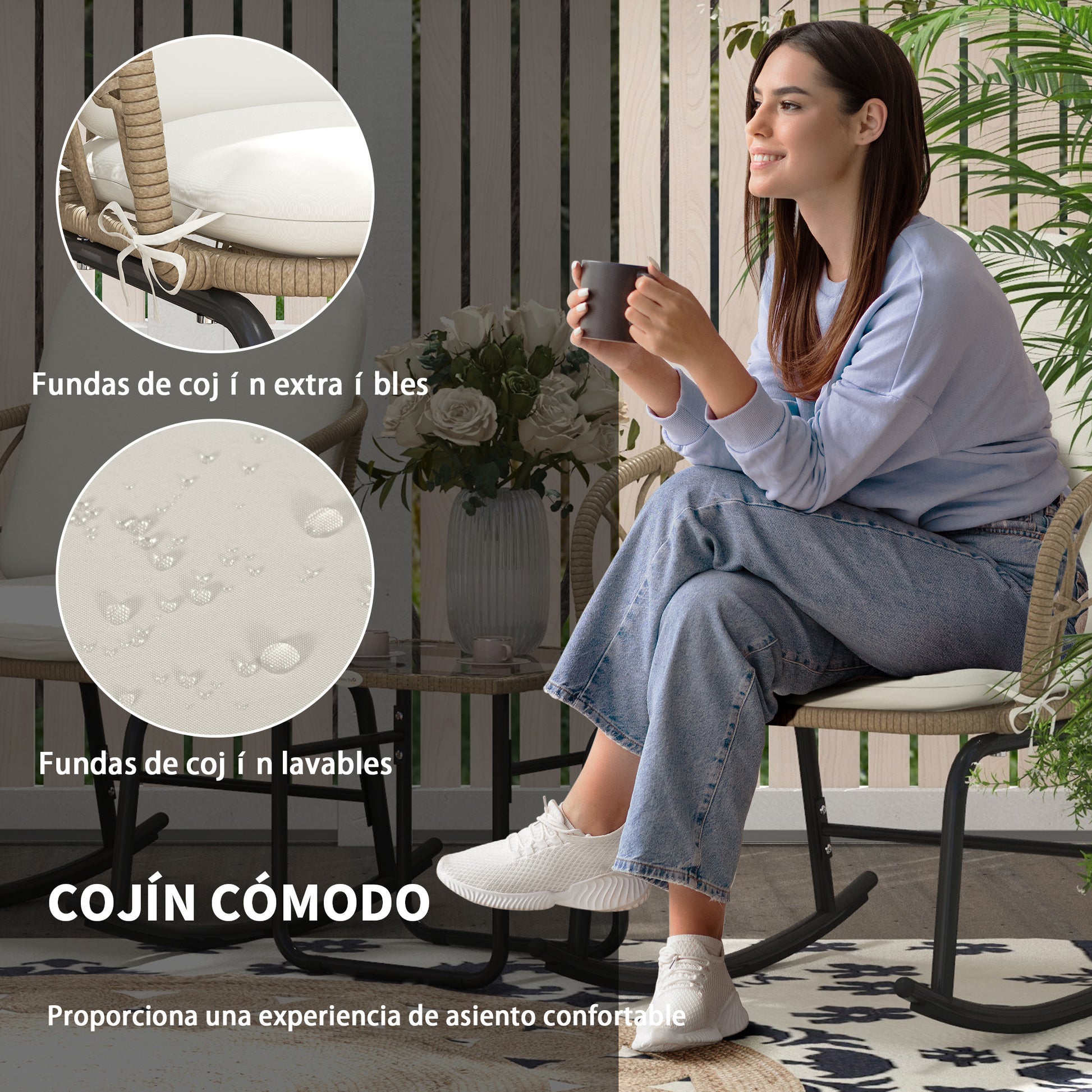 Outsunny Conjunto De Muebles De Ratán De 3 Piezas Para Jardín Crema Y Beige_3