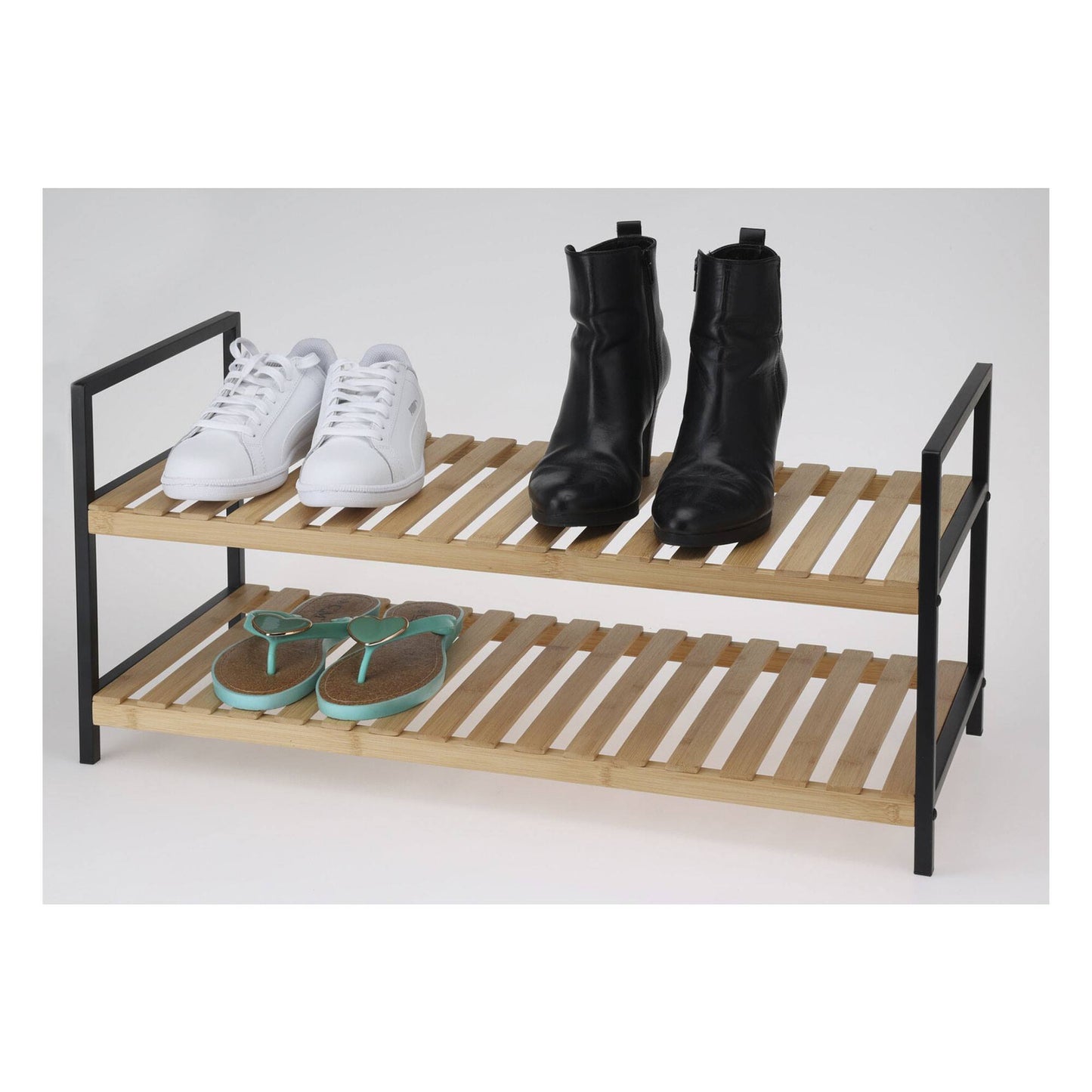 Well Home Zapatero De Bambú Con 2 Estantes En Metal Y Bambú 70x30x32cm