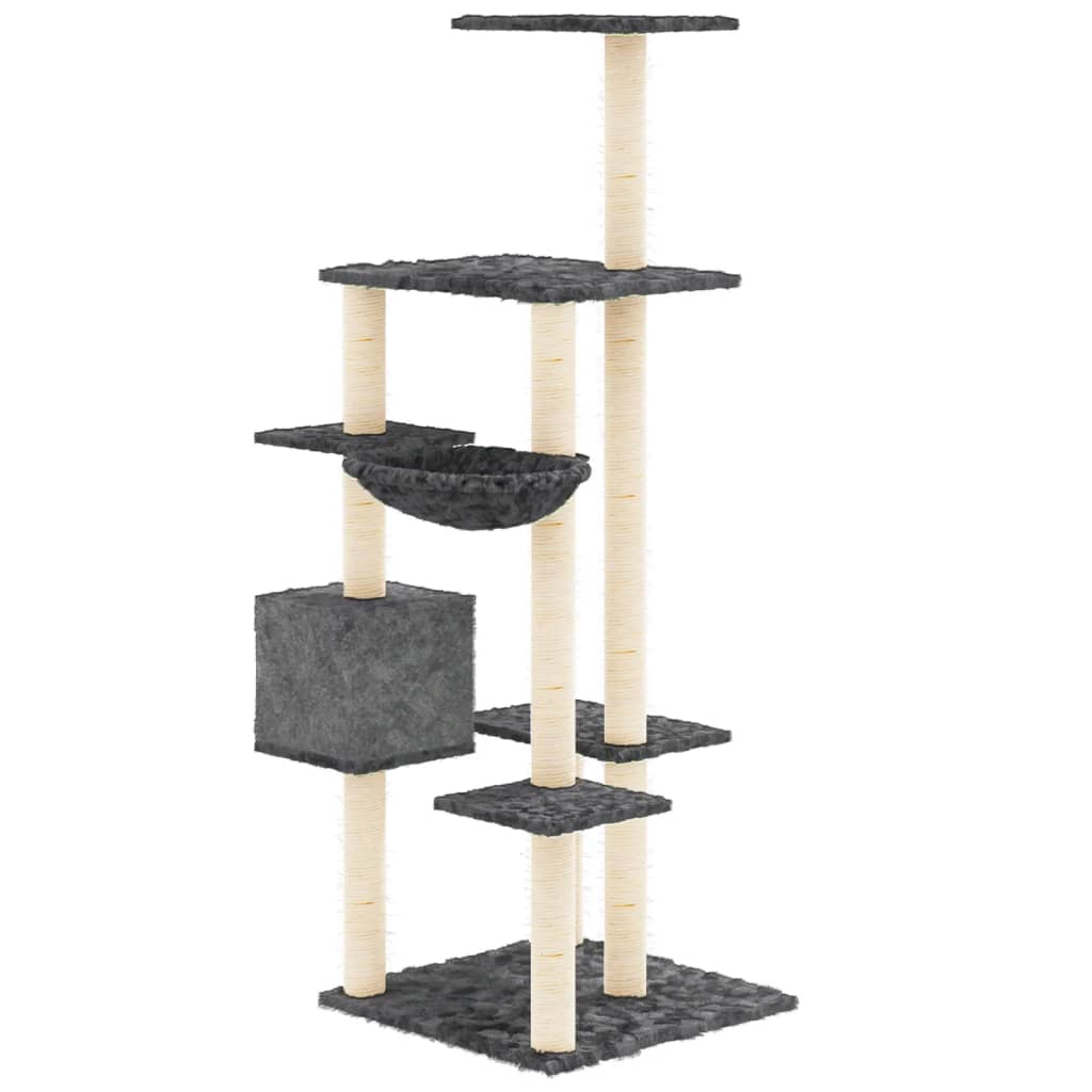 Rascador Para Gatos Con Postes De Sisal Gris Oscuro 142 Cm_4