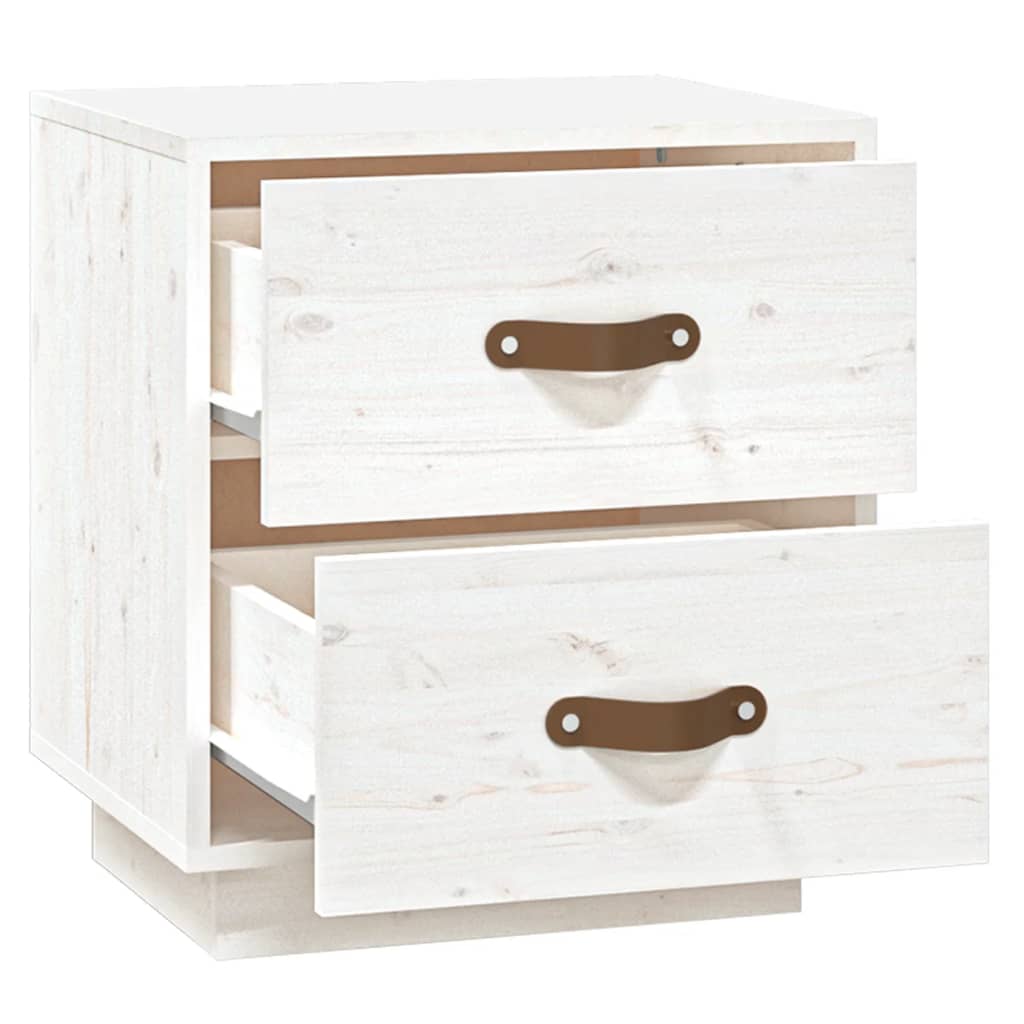 Mesita De Noche Madera Maciza De Pino Blanco 40x34x45 Cm_4
