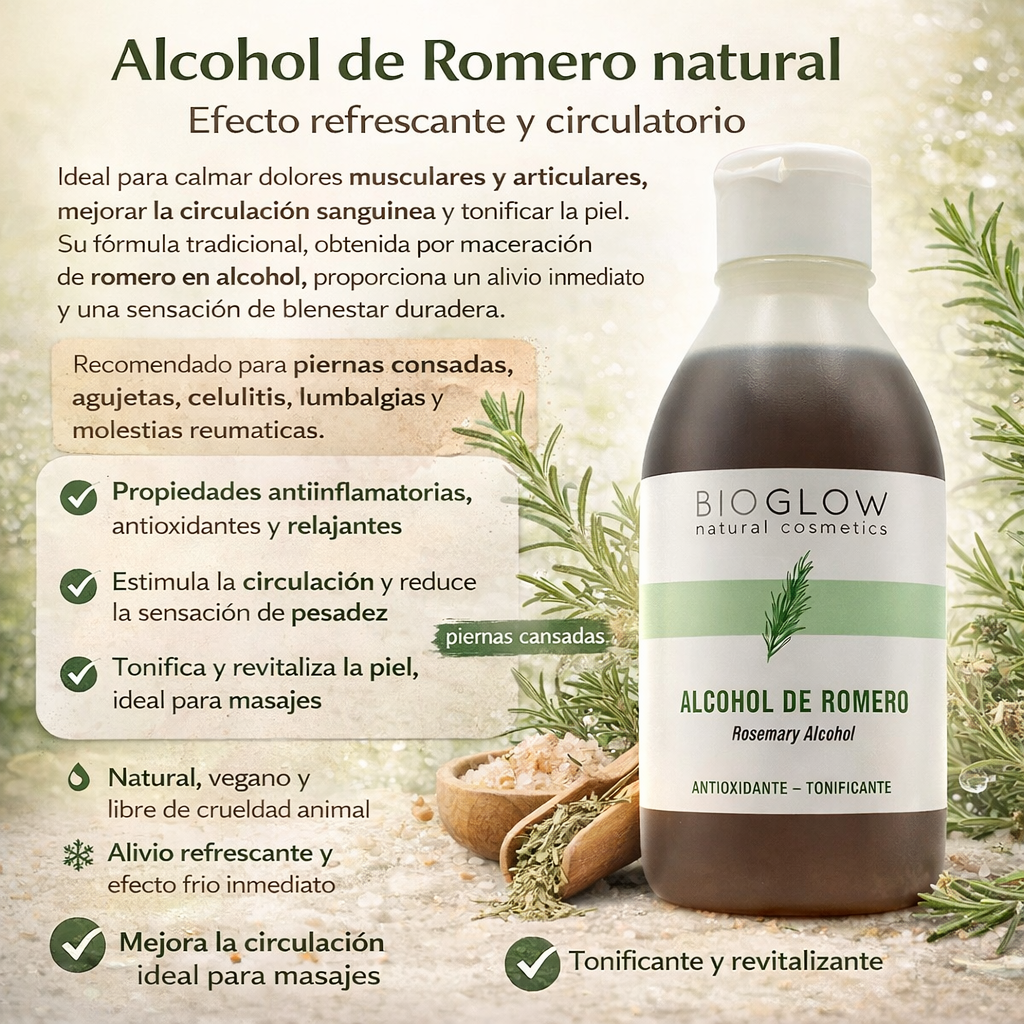 Alcohol de Romero Natural SYS 250 ml | Tónico Corporal Refrescante | Masaje para Piernas y Músculos Cansados_1