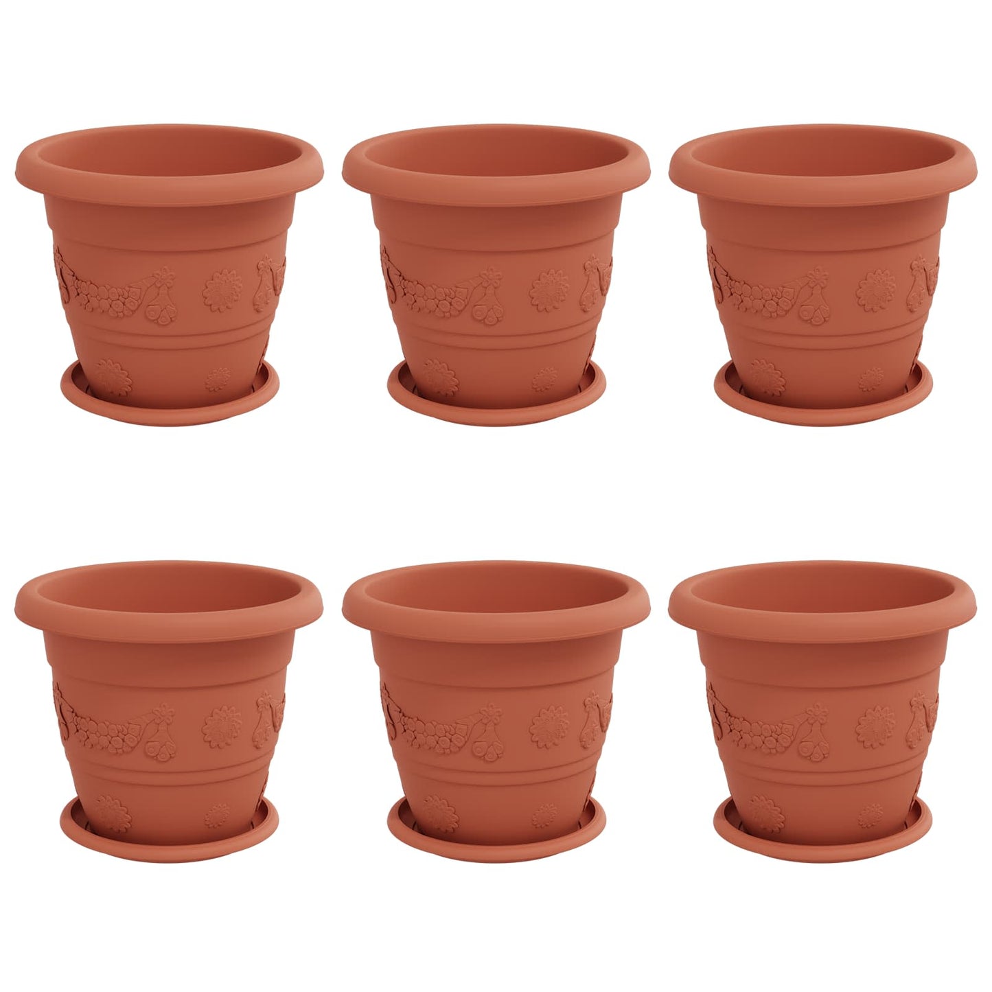 Macetas 6 Pcs Rojo Ladrillo Ø 26 X 21.5 Cm Plástico_0