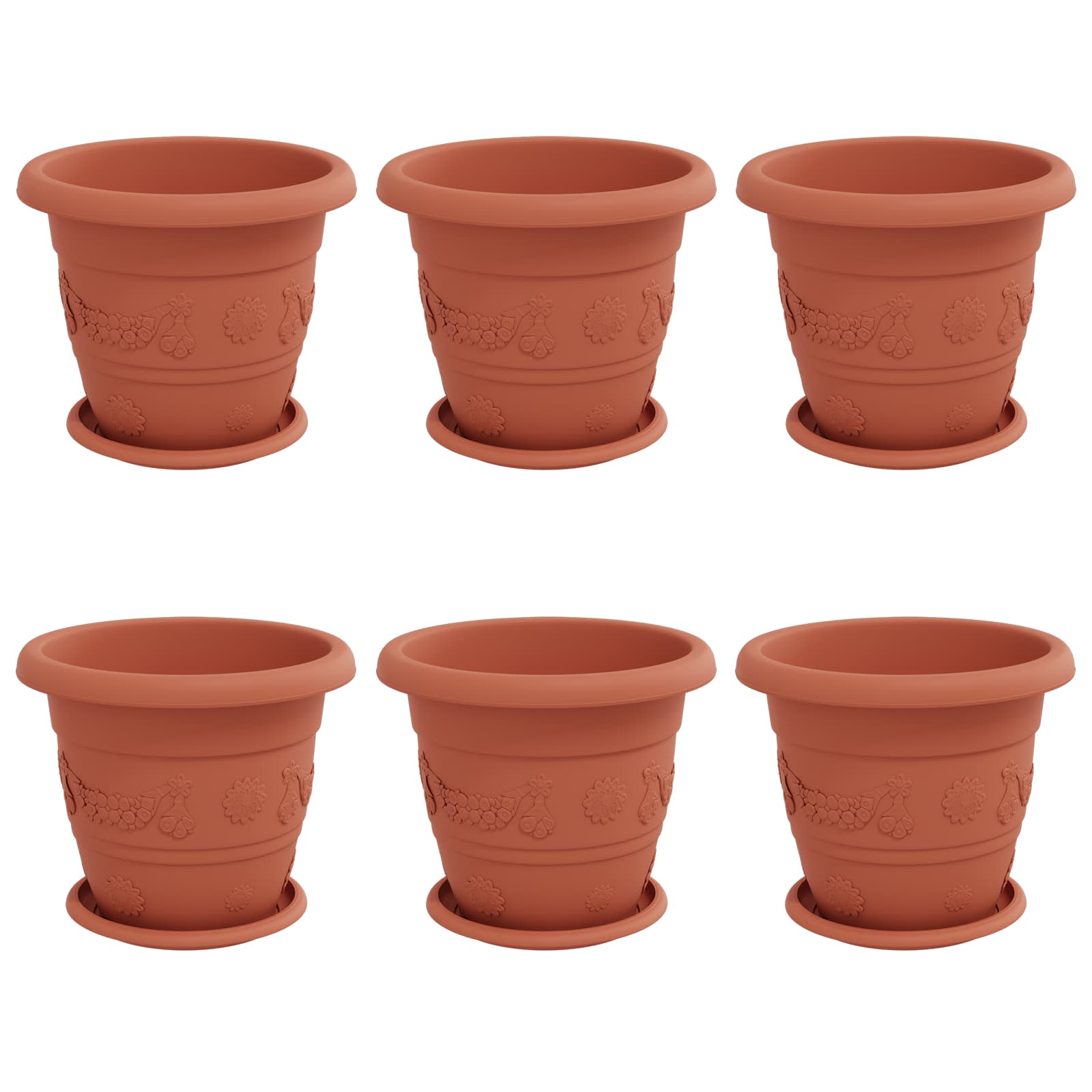Macetas 6 Pcs Rojo Ladrillo Ø 26 X 21.5 Cm Plástico_0