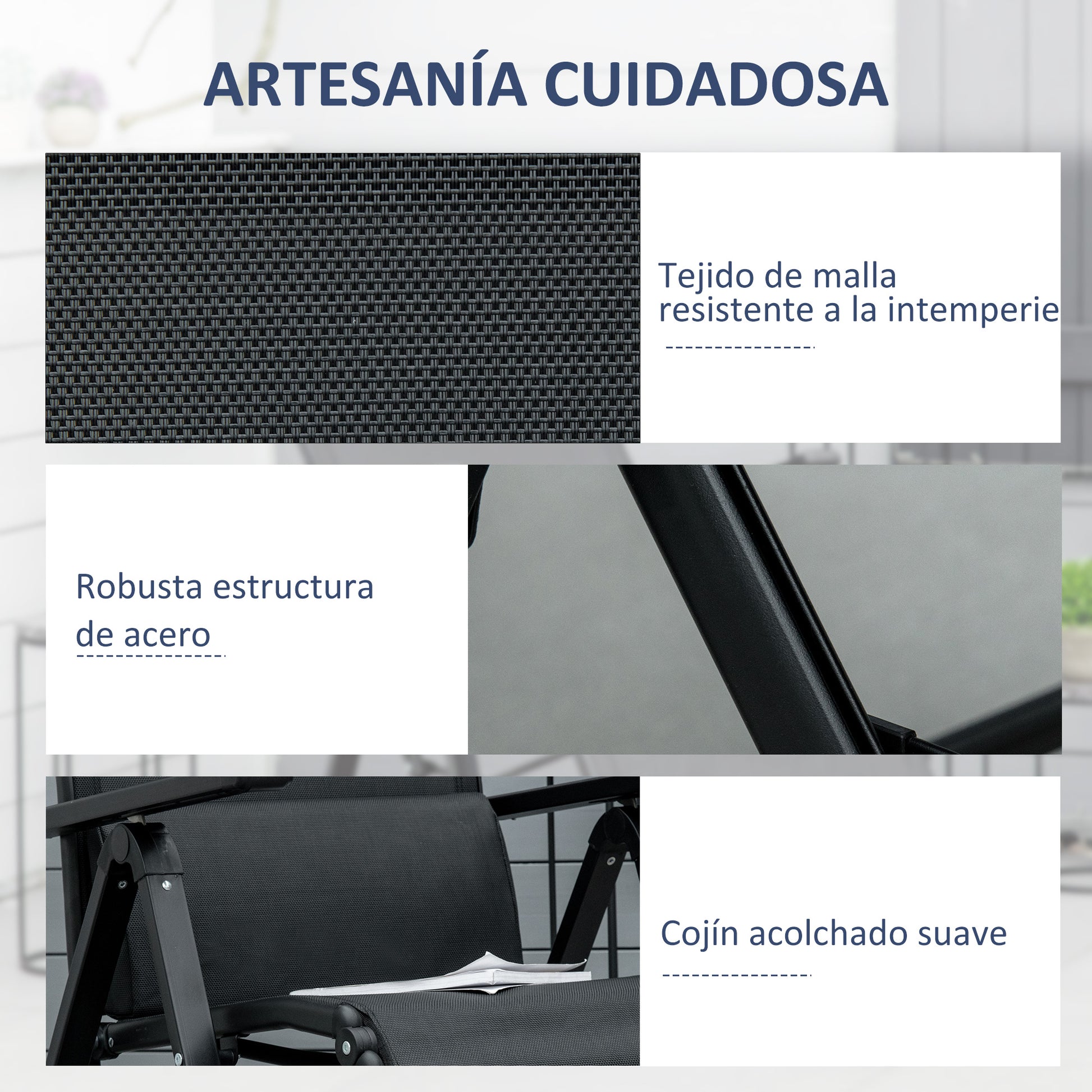 Outsunny Tumbona Plegable Con Respaldo Ajustable En 9 Posiciones Cojín Negro_5