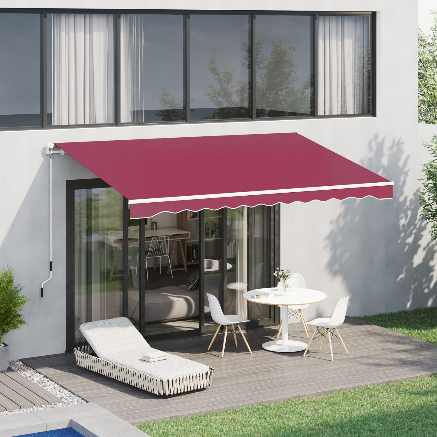 Outsunny Toldo Manual Plegable De Aluminio Con Manivela 395x245 Cm Rojo_1