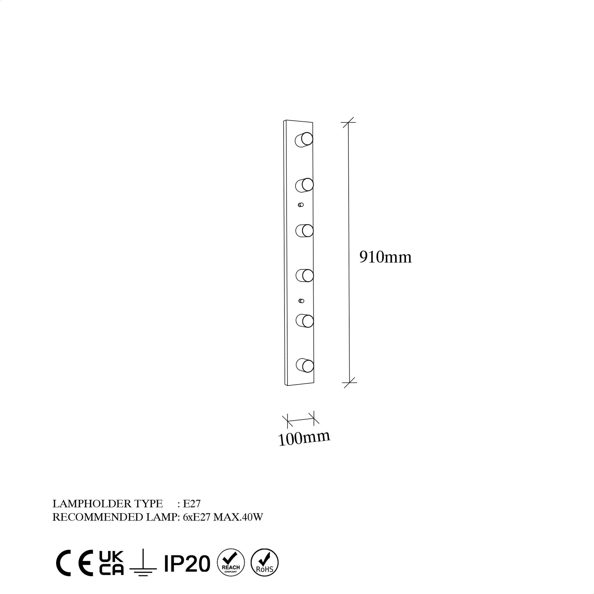 Aplique De Pared, Metal , Blanco, 10x10x91, Casquillo 6 X E27 Max 40 W_1