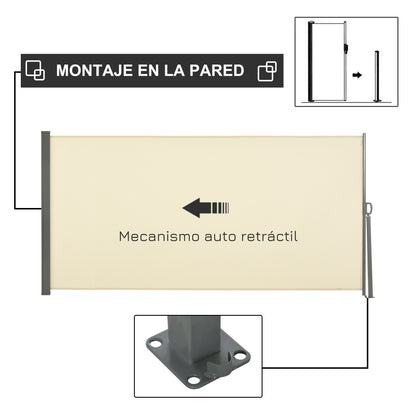 Outsunny Toldo Lateral Retráctil 300x160cm Pantalla Enrollable Para Jardín Crema_3