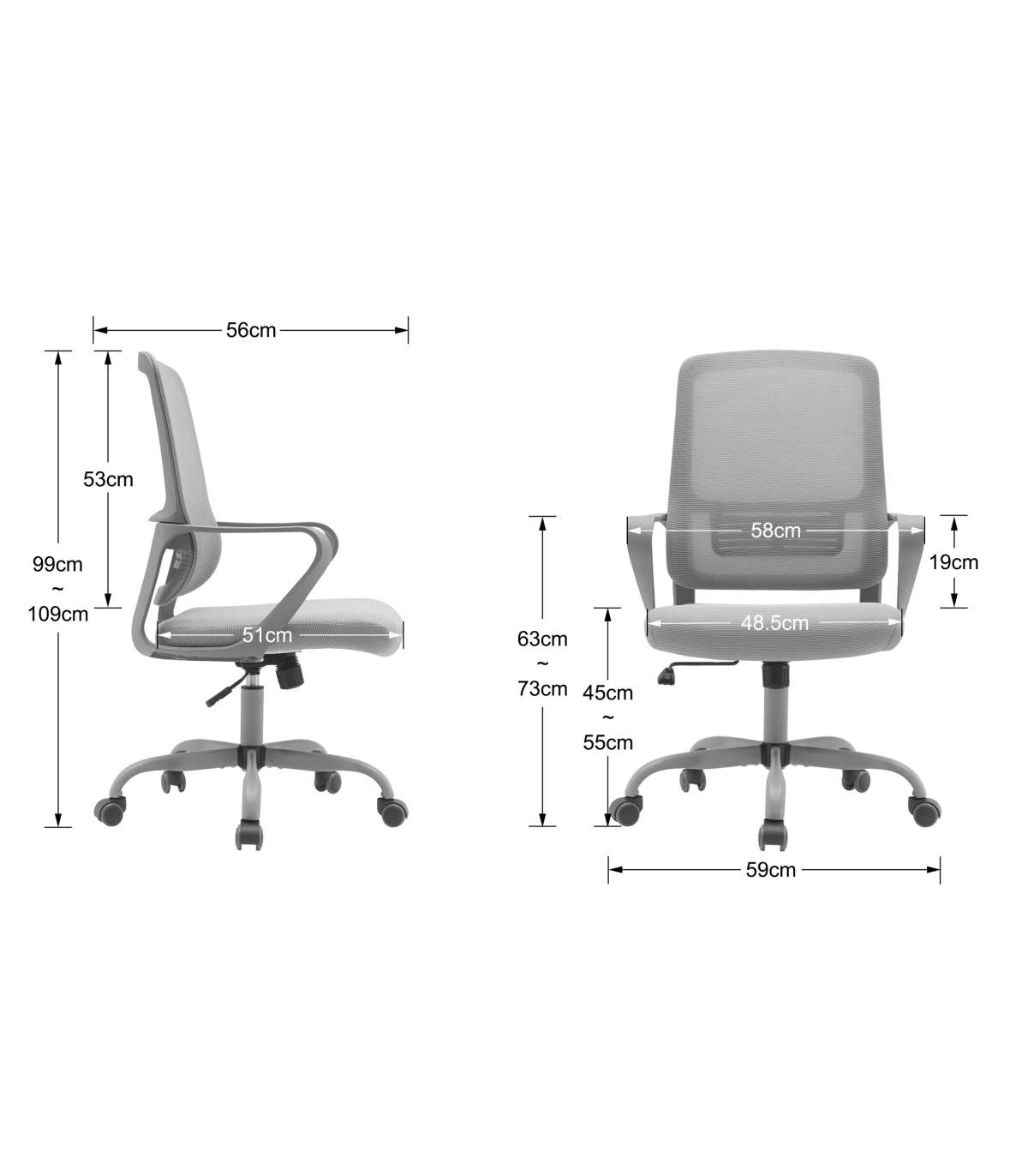 Silla Despacho Giratoria Elevable Acabado Gris, 59m(ancho) 99/109cm(altura) 56cm(fondo)_4
