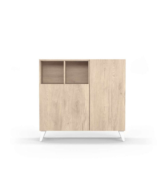 Zapatero Modelo 510, Acabado Roble Claro, Patas Blanco, 90x90x26 (alto X Ancho X Fondo)_0