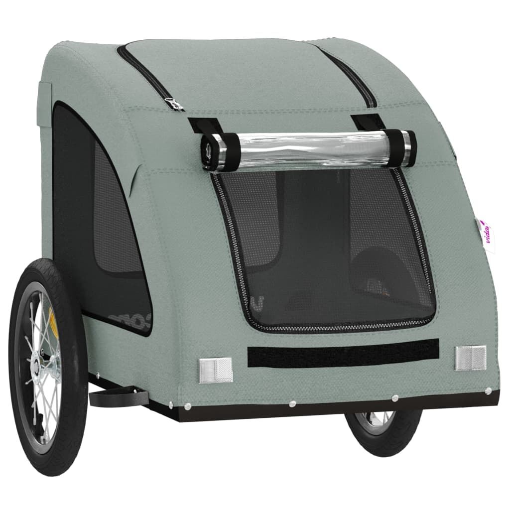 Vidaxl Remolque De Bicicleta Mascotas Hierro Tela Oxford Gris_4