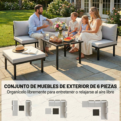 Outsunny Conjunto De Jardín Exterior 6 Piezas En Forma De L Cojines Gris Claro_3