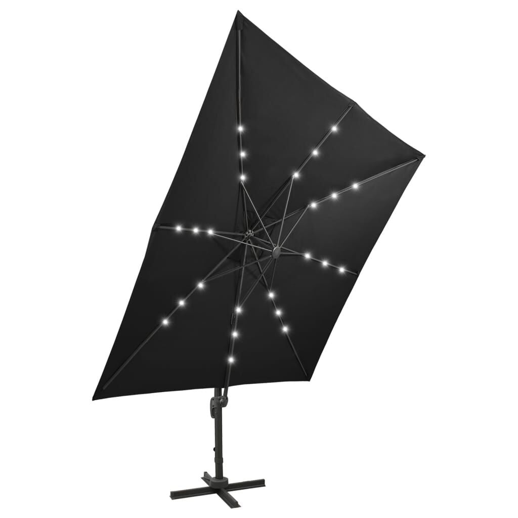 Vidaxl Sombrilla De Jardín Voladiza Con Palo Y Luces Led Negro 300 Cm_4