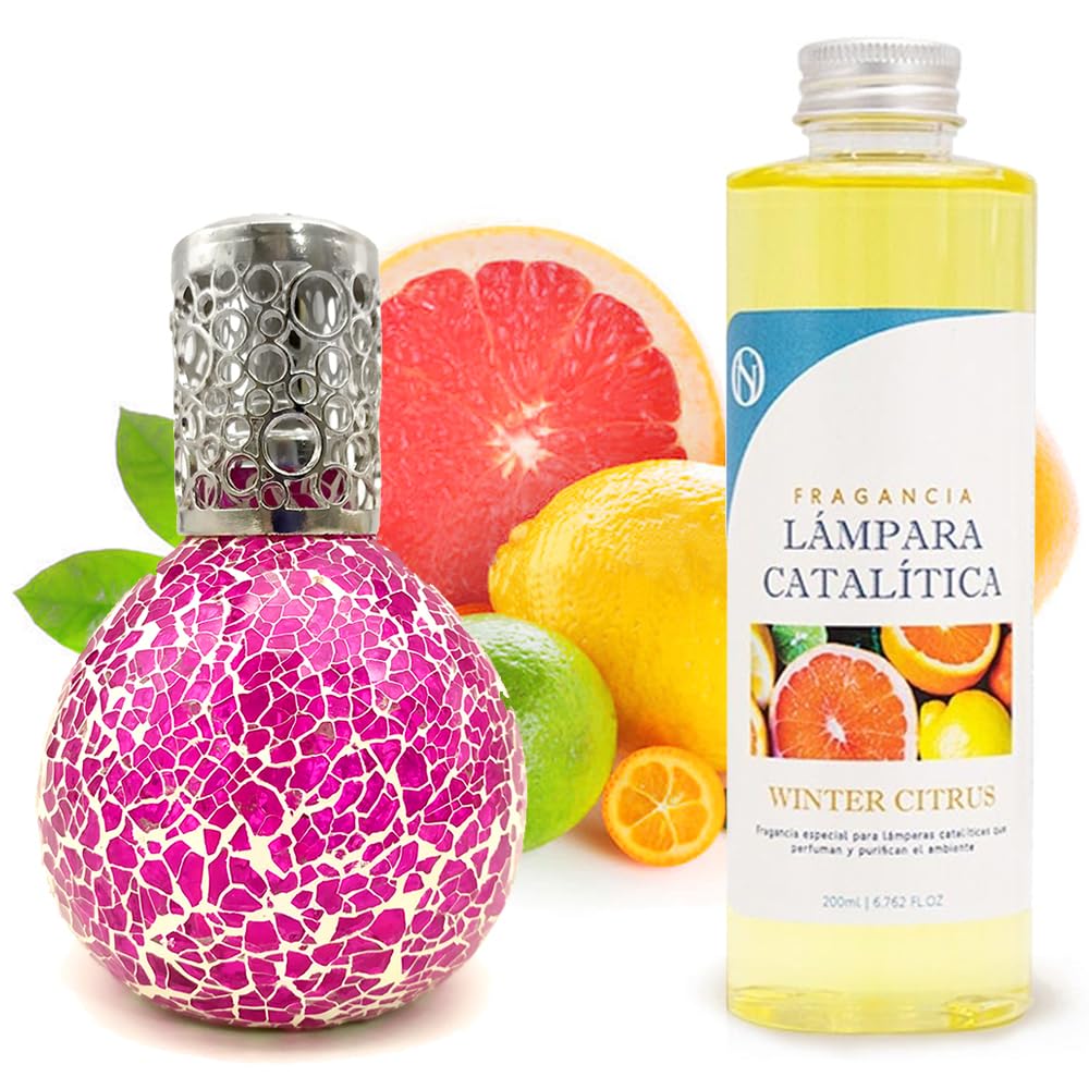 Lámpara Catalítica Mosaico Fucsia + Fragancia Winter Citrus 200 Ml - Elimina Malos Olores, Impurezas Y Perfuma_0